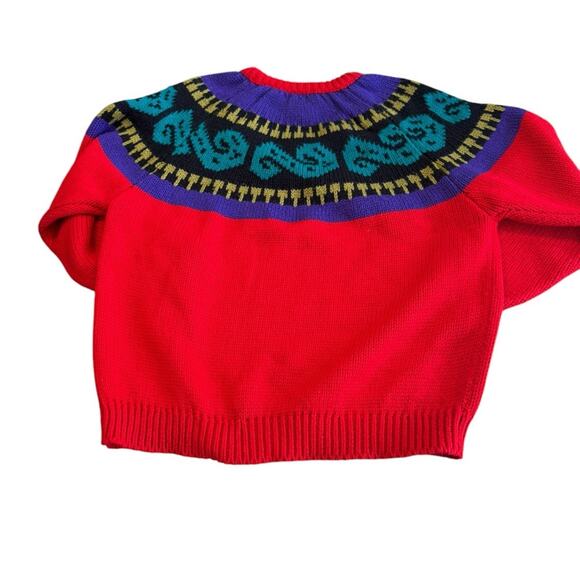 80’s RETRO Chunky knit Red and Purple Sweater by PASTA Size medium - Picture 2 of 9
